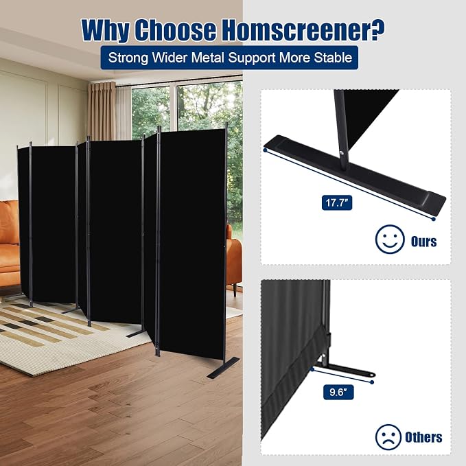 Room Divider 6 Panel-132''Wide, 6FT Room Dividers and Folding Privacy Screen | - Image 3