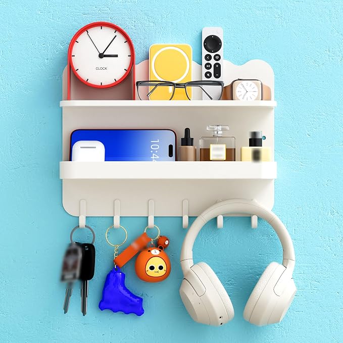 White Floating Bedside Shelf, Adhesive & Drill Mount | Metal floating shelf - Image 8