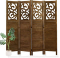 Svimi Folding Room Divider, 5.6Ft 4 Panels Wood Carved Privacy Screens by Svimi