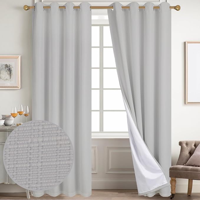 Diraysid 100% Blackout Curtains Light Grey Linen Curtains - Image 2