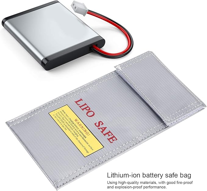 Fdit Lithium-Ion Battery Safe Bag, Fireproof Explosion-Proof Storage Bag 10x20cm with Hook and Loop Fastener for Battery Protection and Transport