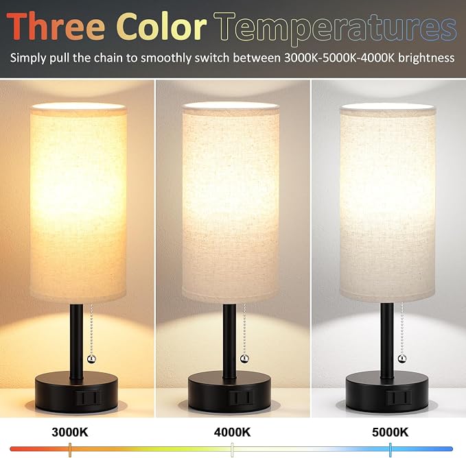 Beige Bedside Table Lamps Set of 2 - Image 3