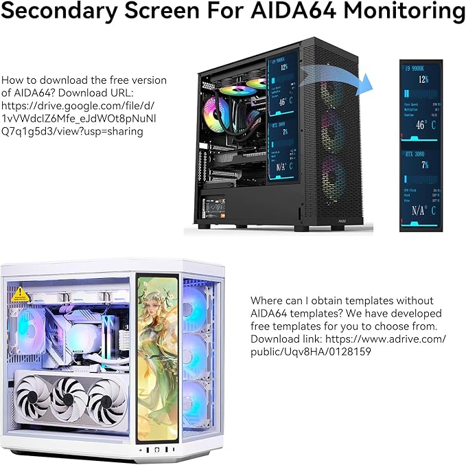AISHICHEN 11.26" Mini Monitor FHD 1920x440 Small Wide Monitor for PC Case, LCD Screen IPS Display with HDMI & Type-C for Raspberry Pi Laptop CPU GPU Temperature Aida64 Monitoring
