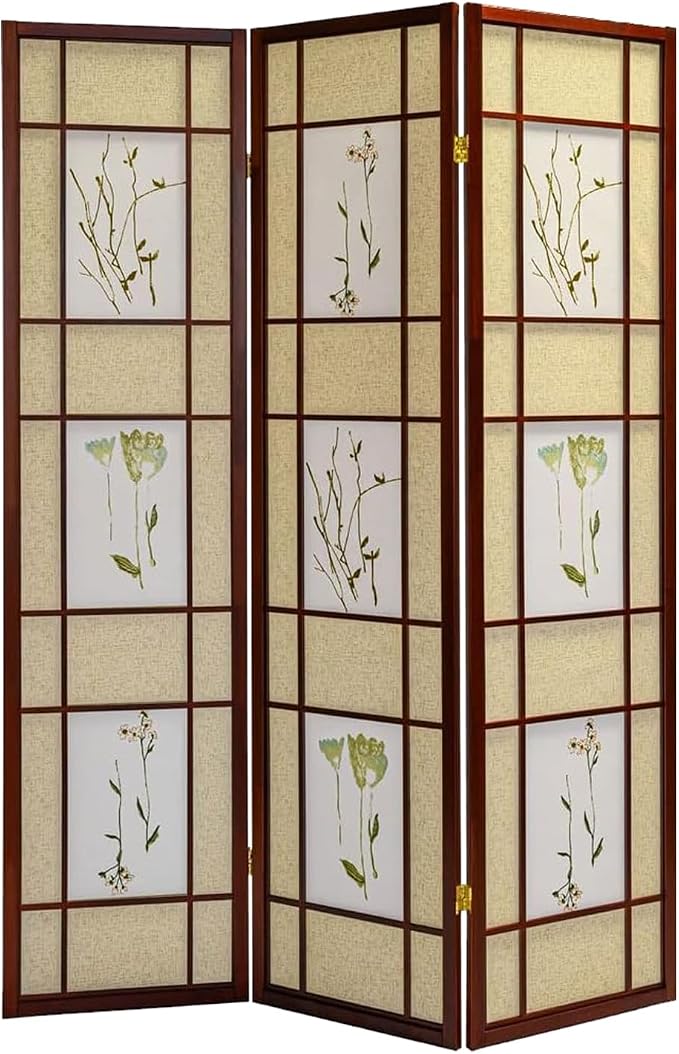 Legacy Decor Room Divider Screen 71-in Tall 4-Panel Cherry Botanical Print | by LegacyDecor