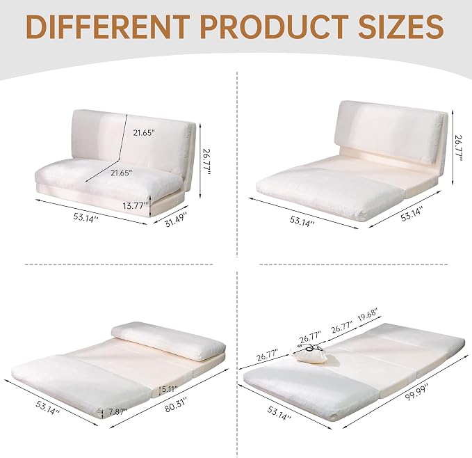 Cvortll 4-in-1 Folding Sofa Bed, Memory Foam Bean Bag Chair, Large Convertible - Image 2