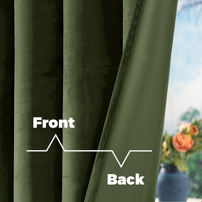 BGment Velvet Curtains for Bedroom, 2 Panels, Dark Green Blackout Curtains | 52 - Image 4