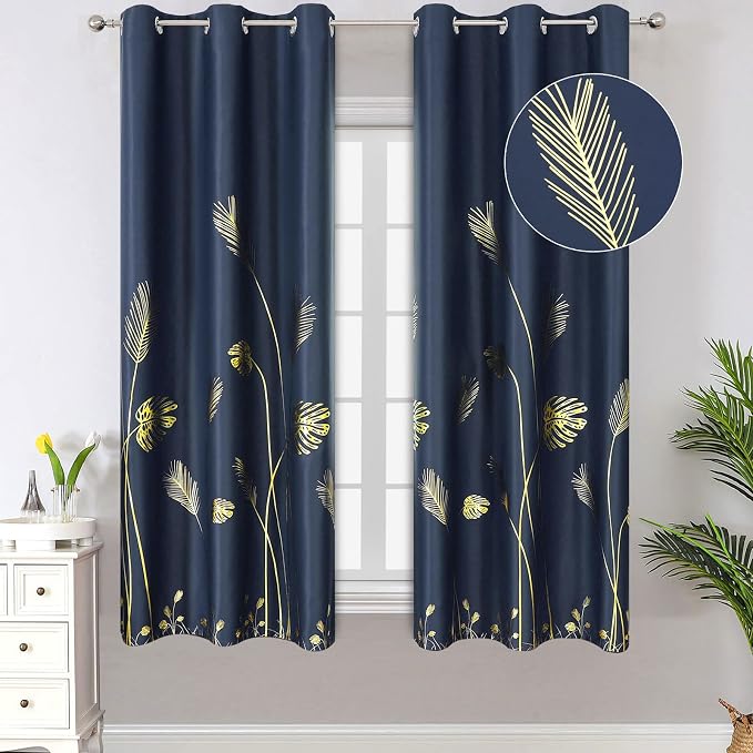 Window Curtains 63 Inch Blackout Curtains Palm Tree and Wheat Pattern Printed by ESTELARTEXTILER