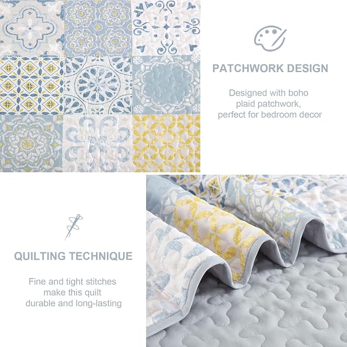 Dobuyly King Quilt Set 3 Pieces, Soft Lightweight Microfiber Quilt Bedding Set - Image 5