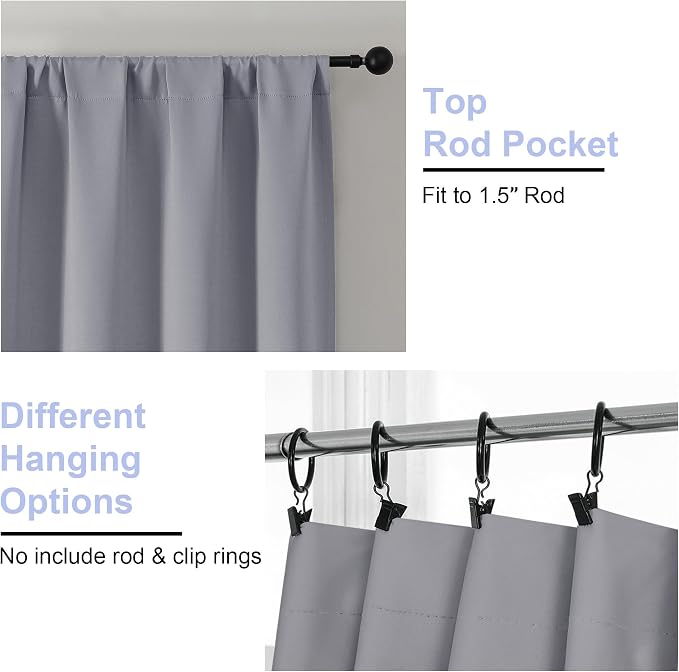 Simplebrand Ava Silver Grey Short 36 Inches Blackout Curtain 2 Panels Set - Image 4