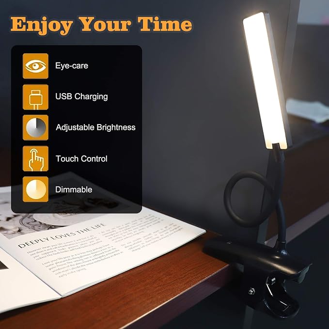 LED Reading Light with Clip USB Rechargeable Book Lights, 24 LEDs Flexible Neck - Image 5