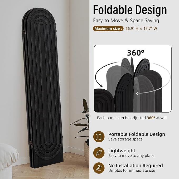 Wood Room Divider Panel, Folding Privacy Screen 4 Panel, Separators Divider - Image 7