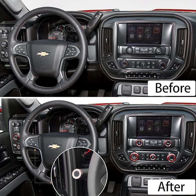 Kujunpao Radio Fan Climate Auto Menu Knob Control Button Trim Center Console Knob Cover Decor Fit for 2014-2018 Chevy Silverado & GMC Sierra Accessories 8pcs(Red)