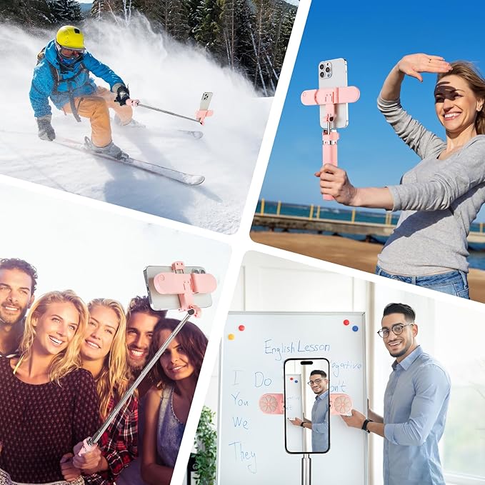 Mini Phone Tripod Stand,MQOUNY 38" Phone Tripod &Selfie Stick with Wireless Rechargeable Remote & Removable Light, Extendable Tripod Stand 360 Rotation Compatible with Phone&Android (MEI-Pink)