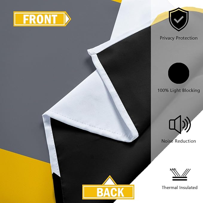 Yellow 100% Blackout Curtains for Bedroom 63 inch Length 2 Panels Set White Grey Modern Abstract Geometric Black Out Curtains Insulated Room Darkening Window Drapes for Living Room, 42Wx63L