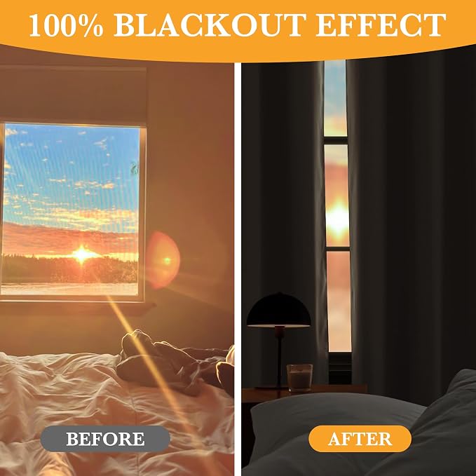 RYB HOME 100% Blackout Bedroom Curtains, Thermal Insulated Curtains | Heat & UV - Image 4