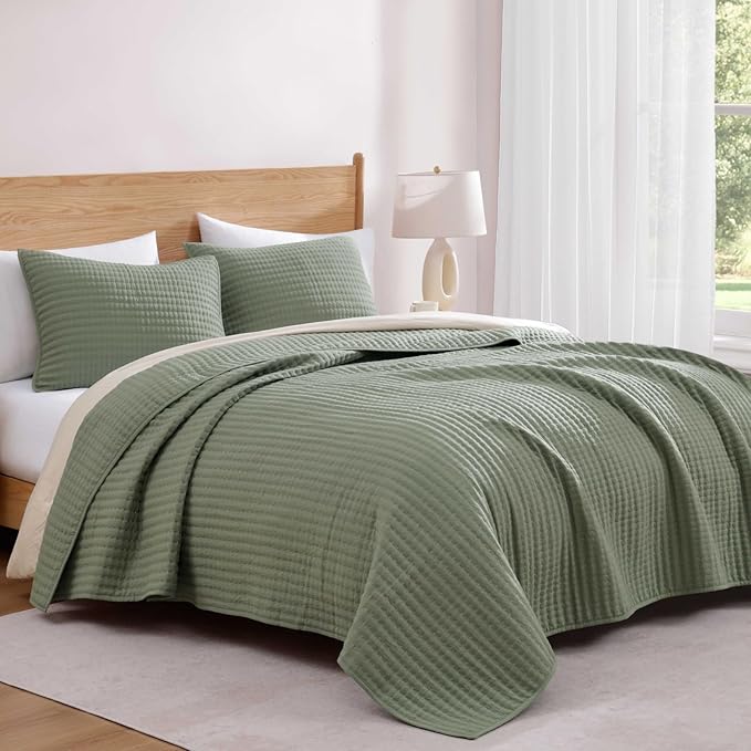 Queen Quilt-Lightweight Bedspreads Sage Green Queen Size Quilt Bedding Set | - Image 2