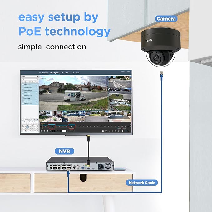 PANOOB 16 Channel Security Camera System 4K PoE, 12x 8MP IK10 Vandal Proof Dome Camera with AI Human Vehicle Detection, Built-in Mic, Remote Access 24-7 Recording, 4K 16CH NVR 4TB HDD, PD54B1216-8M