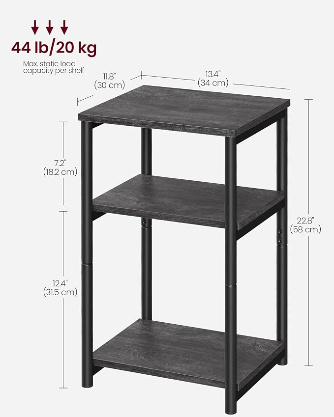 VASAGLE Side Table, Small End Table, Tall Nightstand, Steel Frame | - Image 3