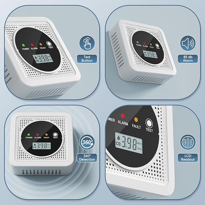 3 Packs, 2-in-1,Smoke Carbon Monoxide Detector,Carbon Monoxide Detector,Smoke Alarm,CO Alarm, 85 db Sound,Battery Powered CO Alarm with LEDs,LCD Digital Screen,Test Button