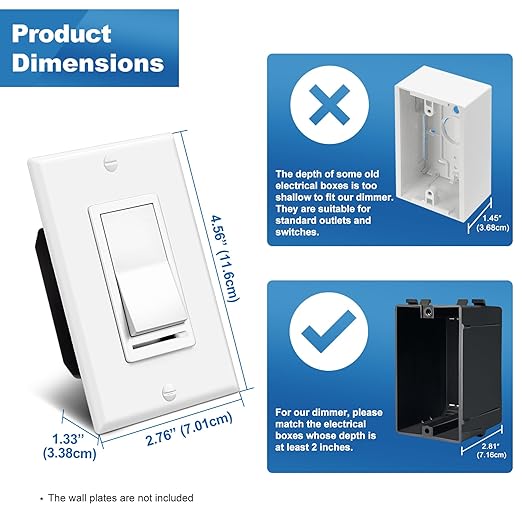 BESTTEN 10 Pack Dimmer Light Switch, Single Pole or 3-Way, Slide Dimmer Switches, Compatible with Dimmable LED, CFL, Incandescent and Halogen Bulb, Neutral Wire Not Required, 120VAC, UL Listed, White