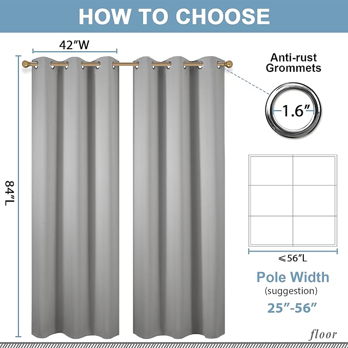 Diraysid Light Grey Grommet Blackout Curtains - Image 6
