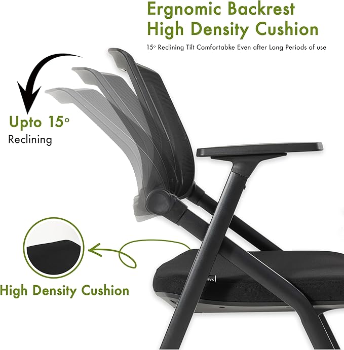 Home Office Chair Set of 4 Adjustable Armrest Ergonomic Mid-Back Breathable Mesh Foldable Conference Reception Chairs for School Waiting Room Small Space