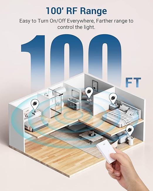 DEWENWILS Remote Control Light Socket, Wireless Light Switch for Pull Chain Light Lamp Fixtures, 100FT Range, No Wiring Needed, ETL Listed(1 Wall Mounted Controller+1 Bulb Base, Shorter Version)