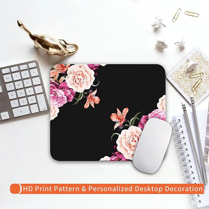 Armanza Square Mouse Pad Pretty Peony Flower, Personalized Premium-Textured Custom Mouse Mat Design, Washable Mousepad Cloth, Non-Slip Rubber Base Computer Mouse Pads for Wireless Mouse