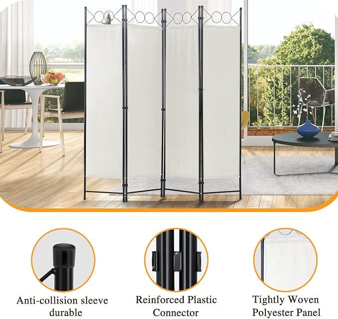 Dopinmin Room Divider Panel, Room Partiton 4 Panels Folding Privacy Screen | - Image 2