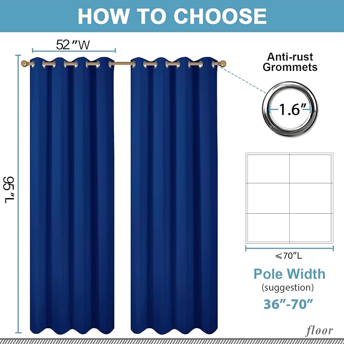 Diraysid Royal Blue Grommet Blackout Curtains - Image 3