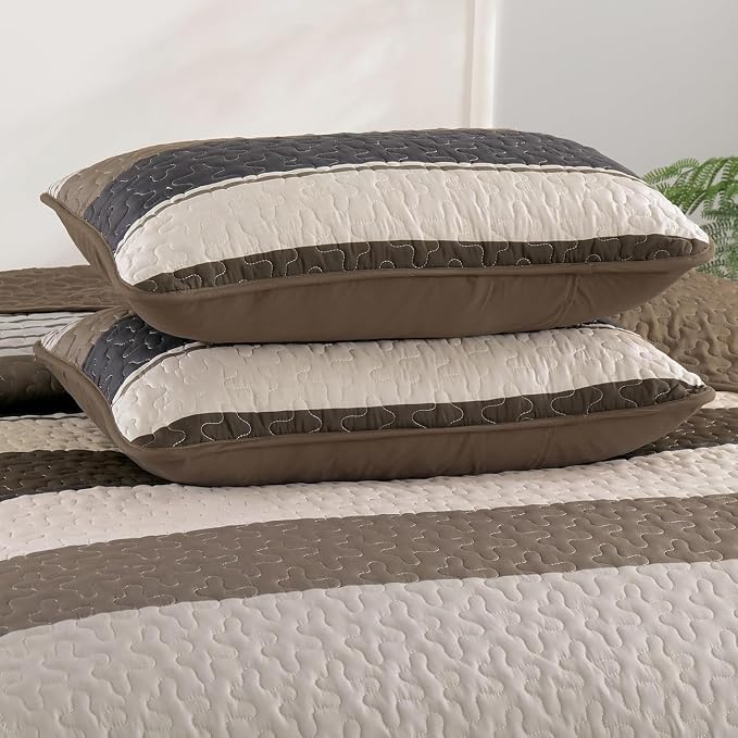Dinjoy Full Boho Striped Quilt Set, alck White Lightweight Bedspread | Soft - Image 8