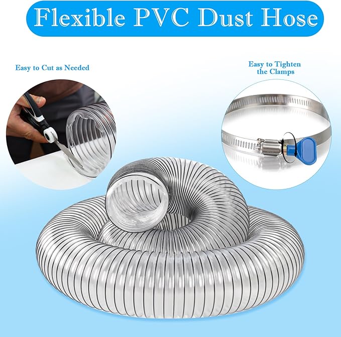 PVC Dust Collection Hose 4" x 10',Puncture Resistant 4 Inch Dust Collector Hose for Shop Vacuum,Woodworking Dust Collection Systems,Flexible Clear PVC Fume Debris Dust Hose Tube w/Carbon Steel Wire