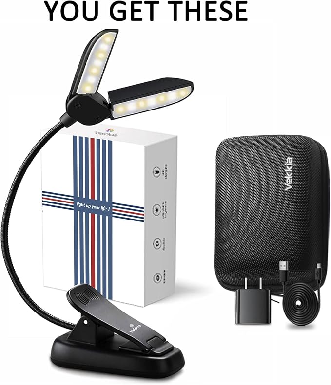 Vekkia 14 LED Book Light with Charger & Travel Case | Cover Both Page, - Image 2