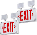 Wet Location Emergency Exit Signs with Adjustable Lights Battery Backup, UL Listed Double Face Exterior Led Exit Sign Combo, Hardwired Waterproof Red Exit Light, AC120/277V, Wall/Side Mount (2 Pack)
