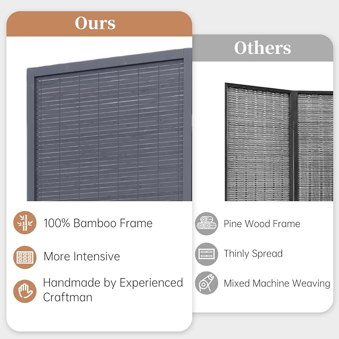 Room Divider Folding Privacy Screens, Hand-Made Natural Bamboo Room Dividers | - Image 2