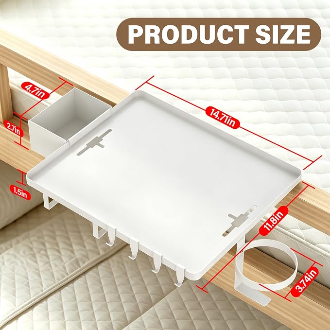 Bedside Shelf, Metal Bed Shelf For Dorm Room Clip On Floating Tray | College - Image 5