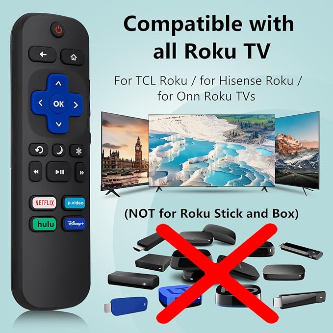 (Pack of 2) Replacement Remote Control Compatible for Roku TV,for TCL Roku/for Hisense Roku/for Onn Roku(Not for Roku Stick,Box and Players)