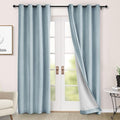 Macochico 100% Blackout Chenille Curtains Thermal Insulated Noise Reducing Velvet Draperies for Living Room Bedroom Hotel Light Blue Blackout Curtains Grommet Top with Tieback 84" Wx84 L 1 Panel