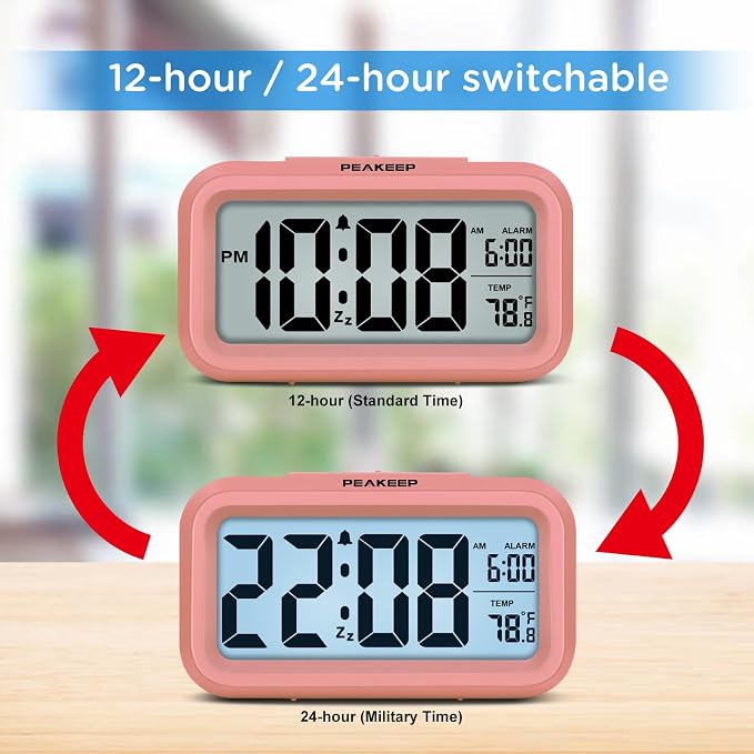Peakeep Night Light Digital Alarm Clock Battery Operated Indoor Temperature | - Image 5
