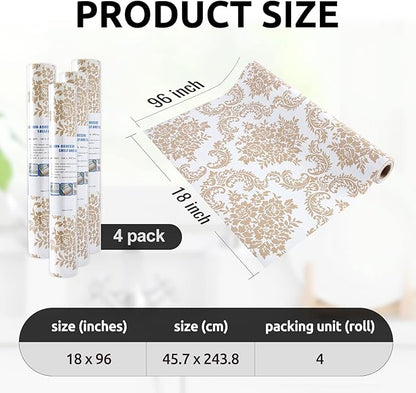 RAY STAR 18X96 Inch Shelf Liner for Kitchen Cabinets, Non-Adhesive Cabinet Liner Washable, PVC Drawer Liner for Dresser Non-Slip Bathroom (Yellow Pattern)(4 Roll)