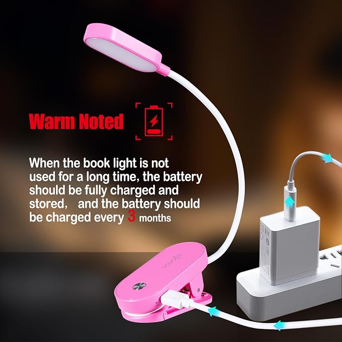 VAVOFO Rechargeable Book Light, 14 LEDs Eye Care Clip On Amber Reading Light - Image 7