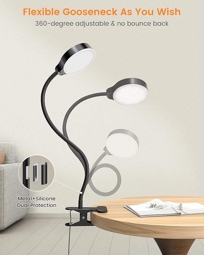 Glocusent 5W Clip on Light, 3 Colors & 5 Brightness Reading Light - Image 4