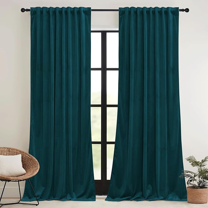 RYB HOME Teal Blue Velvet Curtains 84 inches - Image 2
