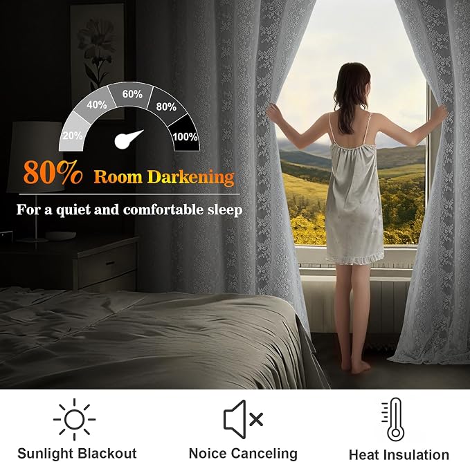 Yinhua Blackout Curtains for Bedroom Double Layer Grey Curtains for Living Room - Image 3