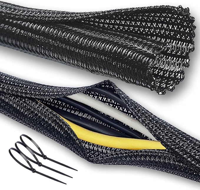 Cable Management Split Wire Loom Sleeve - Cord Hider & Protector for Desk, Pet Chew Proof, Wire Cover Organizer, Flexible Tube for Wires and Cables (1 Inch 25FT, Black)