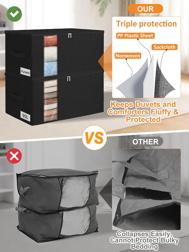 punemi 90L Structured King Size Comforter Storage Bags, 2 Pack, Comforter & - Image 3
