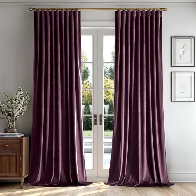 MIULEE Dark Purple Velvet Pinch Pleat Blackout Curtains W52 X L84 Inches | 2 by MIULEE