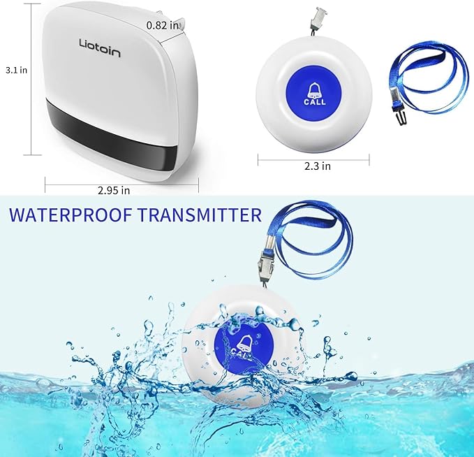 LIOTOIN Caregiver Pager Wireless SOS Call Button Nurse Alarm System Home/Elderly/Patient/Disabled/School Call Bell 5 Transmitter 5 Plug-in Receiver (600+ft Operating Range)…
