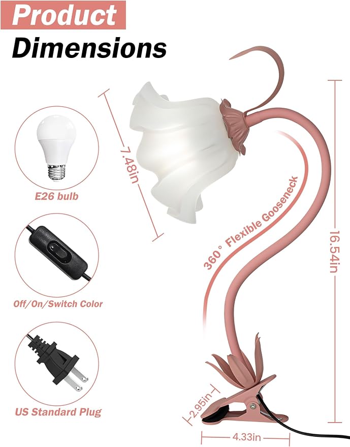 Desk Lamp Flower Clip on Light, 3 Color Modes Book Light Flexible Gooseneck LED - Image 5
