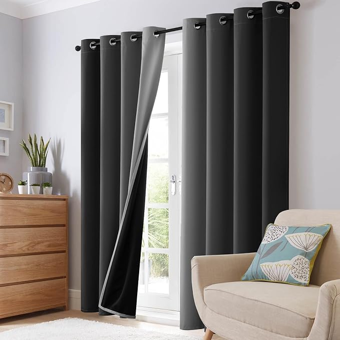 SimpleHome 100% Blackout Ombre Bedroom Curtains Black and Greyish White - Image 8